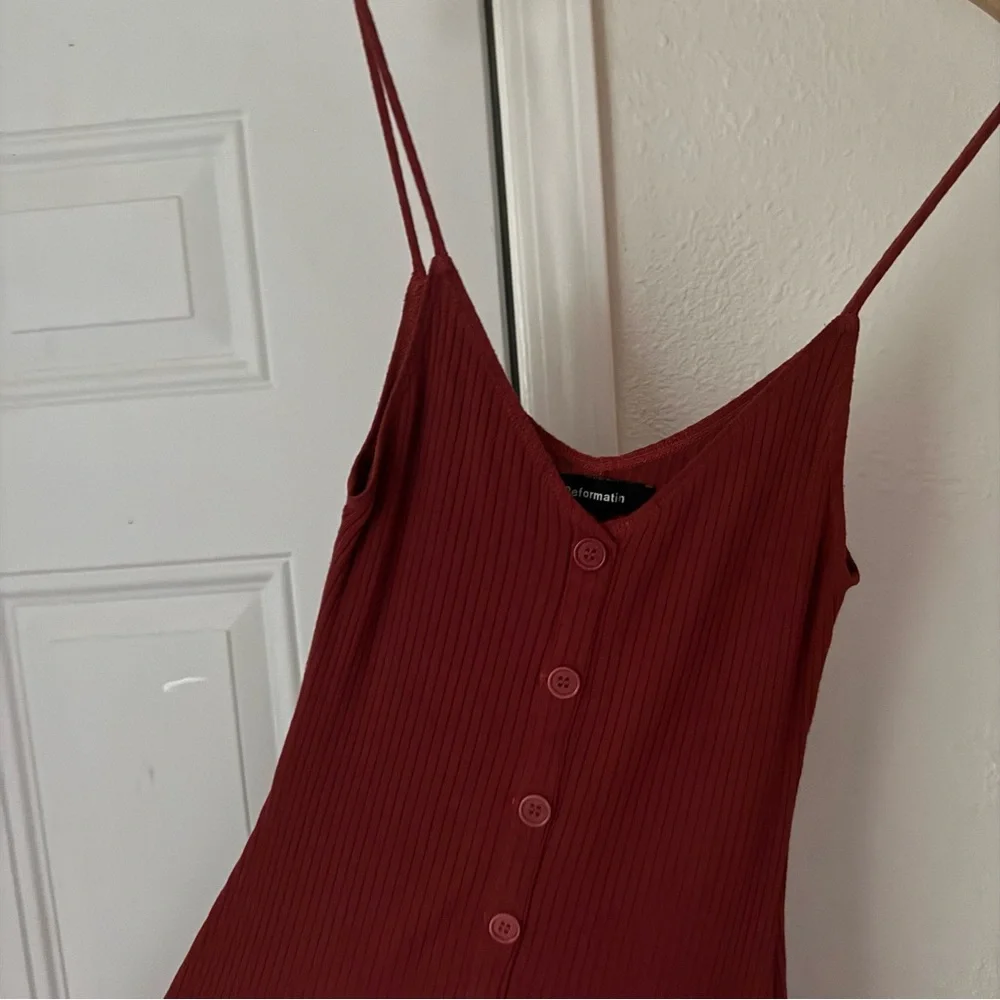 REFORMATION rust red modal spandex rib ribbed button up midi dress - Picture 3 of 6